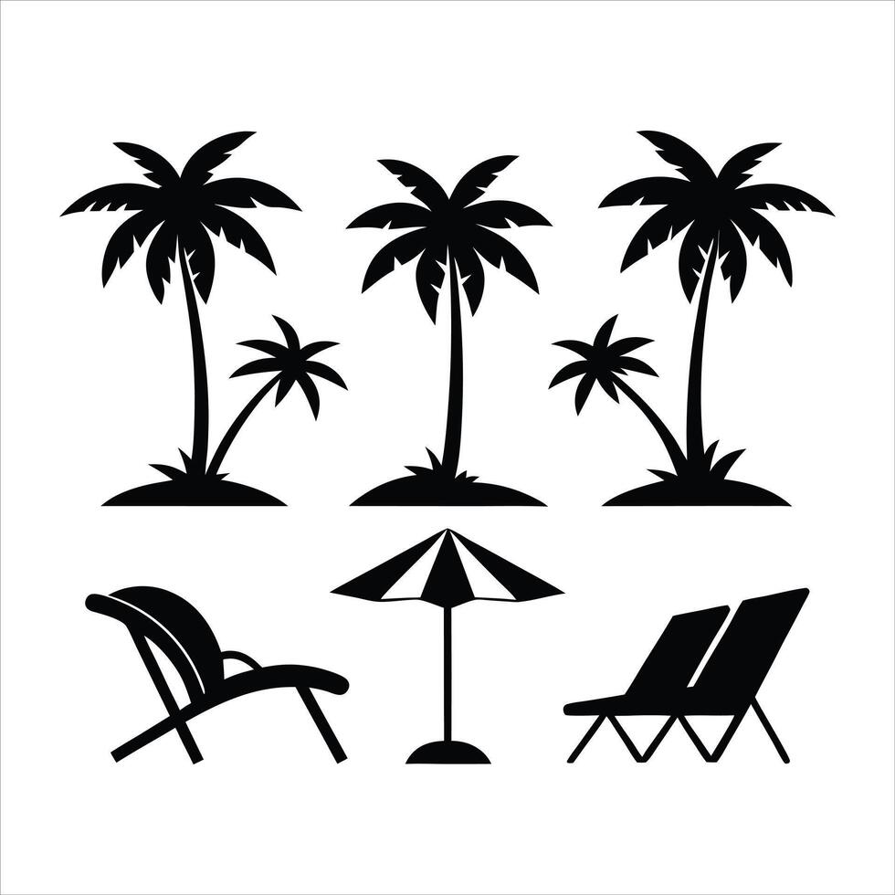 Palm trees and chairs with umbrellas vector