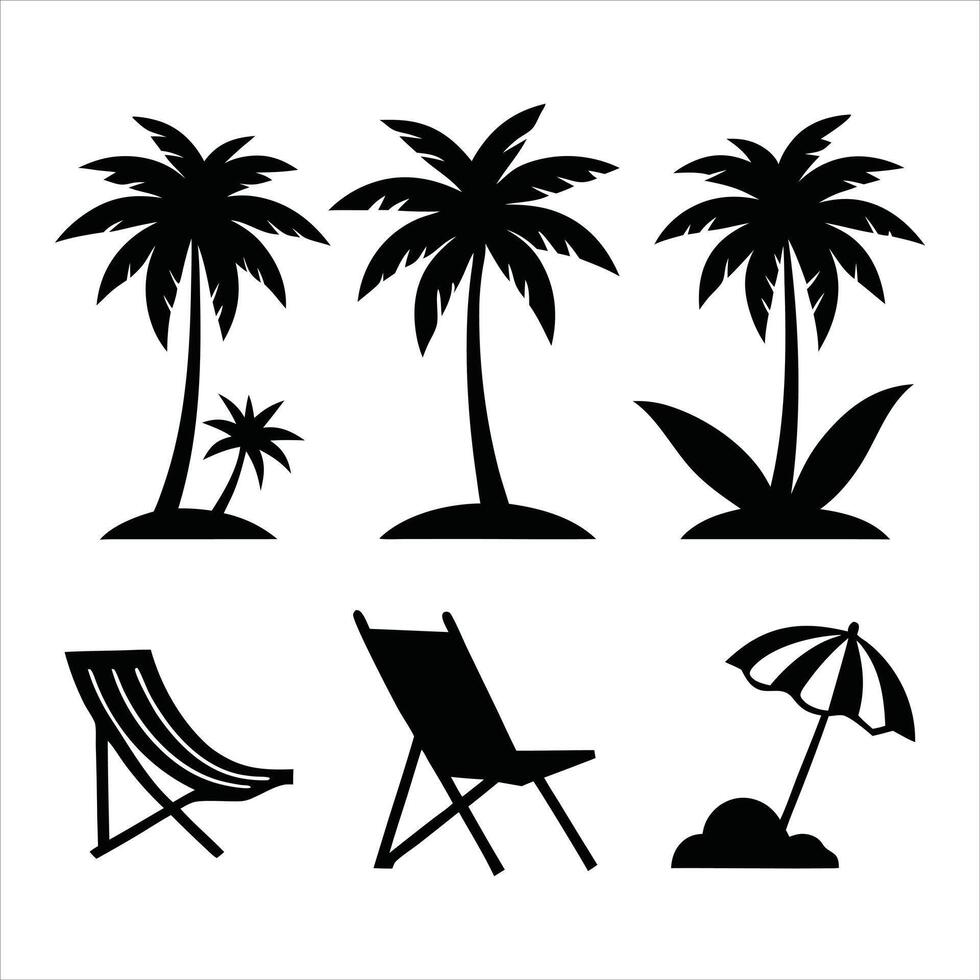 Tropical beach icons vector