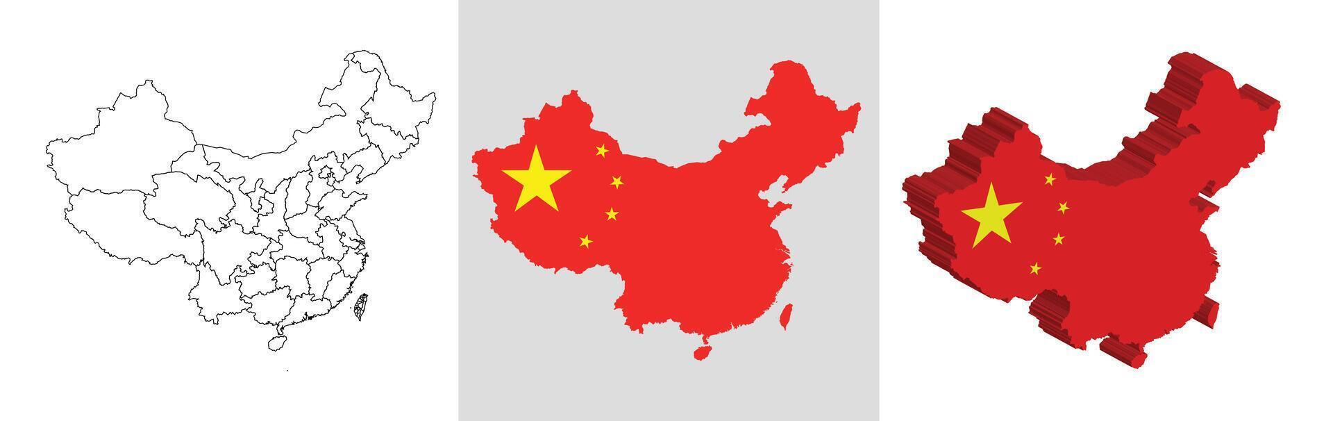 China outline, fill with flag and 3d map vector