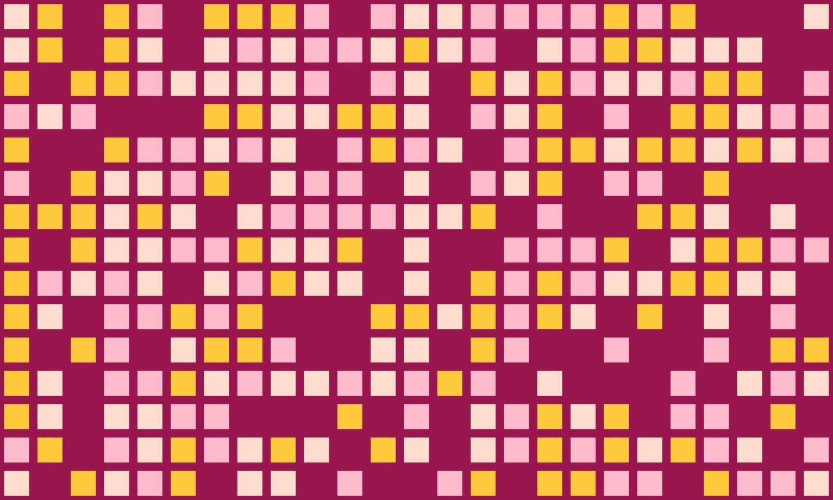 Abstract mosaic background. Pink, yellow, and maroon squares create a vibrant, textured pattern perfect for websites, presentations, or textile designs. Represents data, connectivity, or modern art. vector