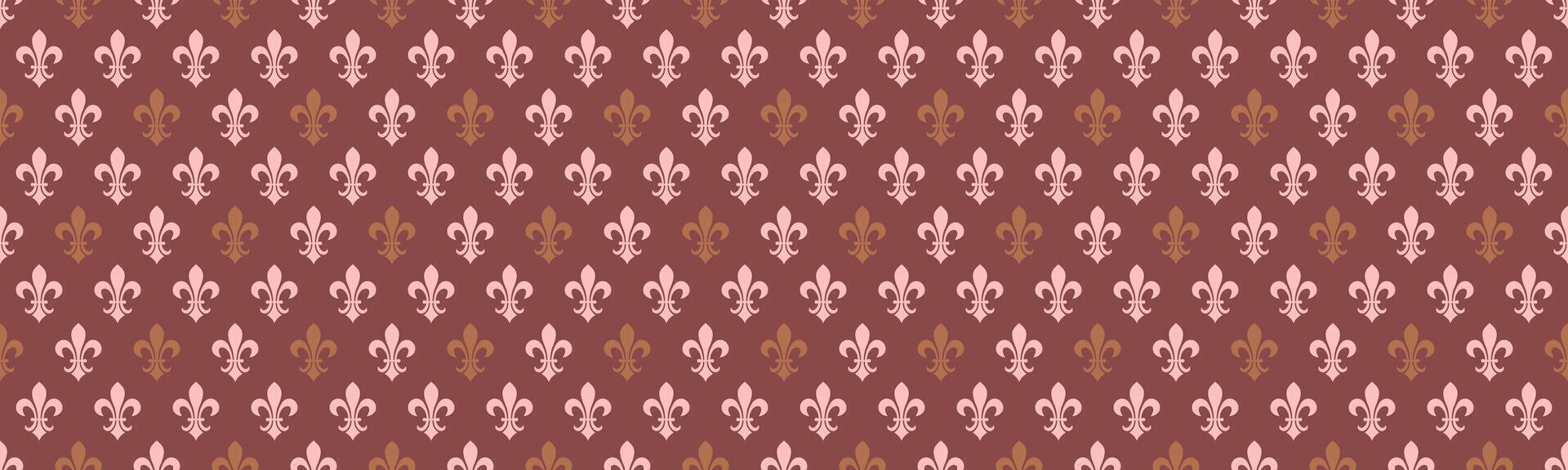 Elegant fleurdelis pattern in muted pink and brown tones. Perfect for textile designs, wallpaper, branding, or adding a touch of regal sophistication to any project. vector