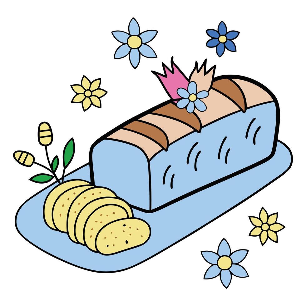 Colorful Cartoon Loaf of Bread with Flowers and Slices vector