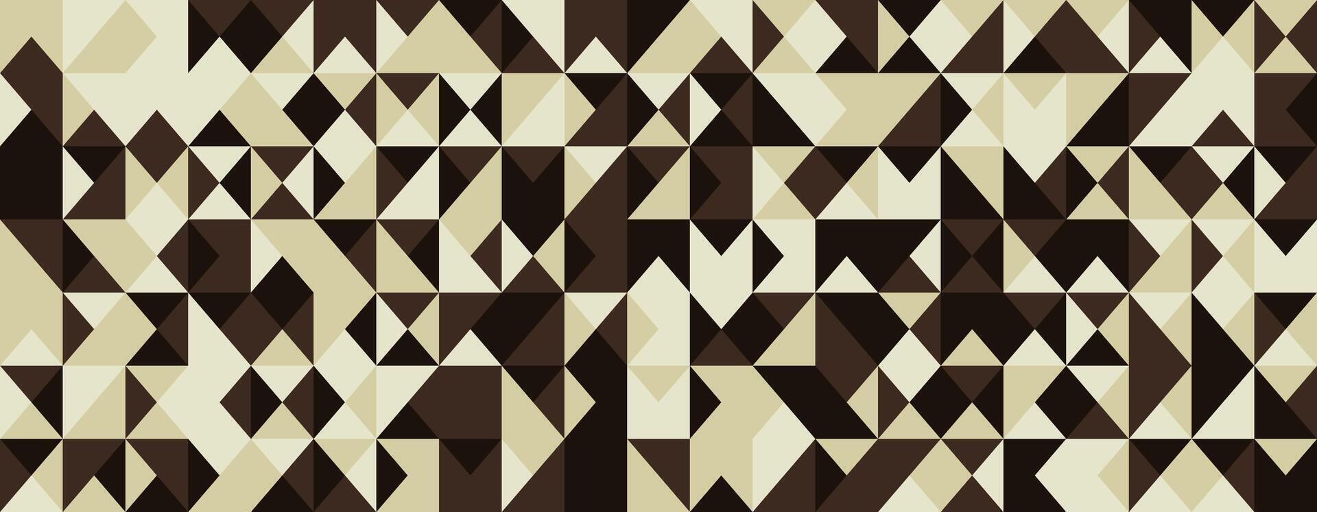 Abstract geometric background. Modern, minimalist design featuring a seamless pattern of triangles and squares in beige and brown tones. Ideal for website banners, presentations, or textile prints. vector