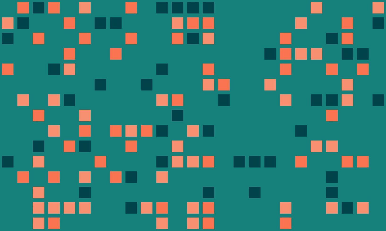 Abstract teal background with scattered coral and dark teal squares. Perfect for tech, data, modern design, and website backgrounds. Evokes concepts of connectivity, randomness, and digital flow. vector