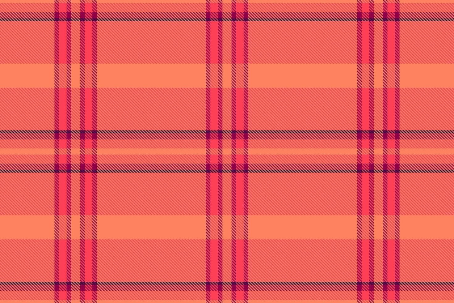 Vibrant coral and peach plaid pattern. Perfect for textile design, website backgrounds, or fashion projects. This seamless texture offers a cheerful, modern aesthetic with a touch of retro charm. vector