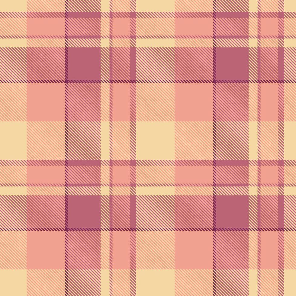 Soft pastel plaid pattern in peach, beige, and mauve. Ideal for textile design, apparel, packaging, and website backgrounds. Evokes feelings of warmth, comfort, and gentle femininity. vector