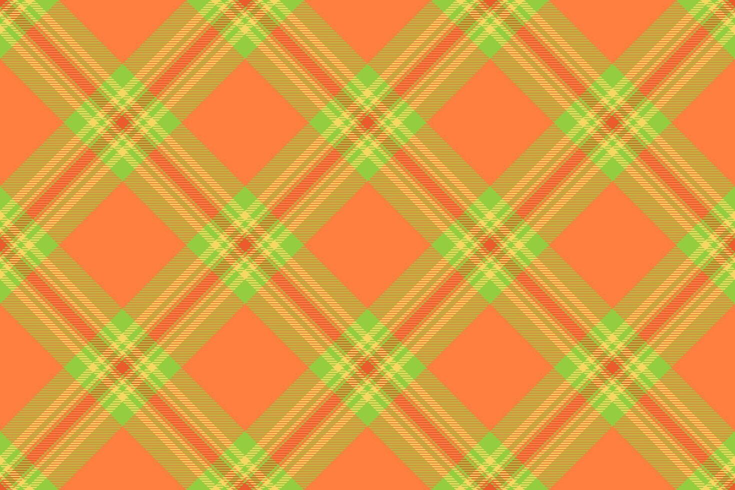 Official check textile, christmas plaid fabric texture. Repeating seamless pattern background tartan in orange and green colors. vector