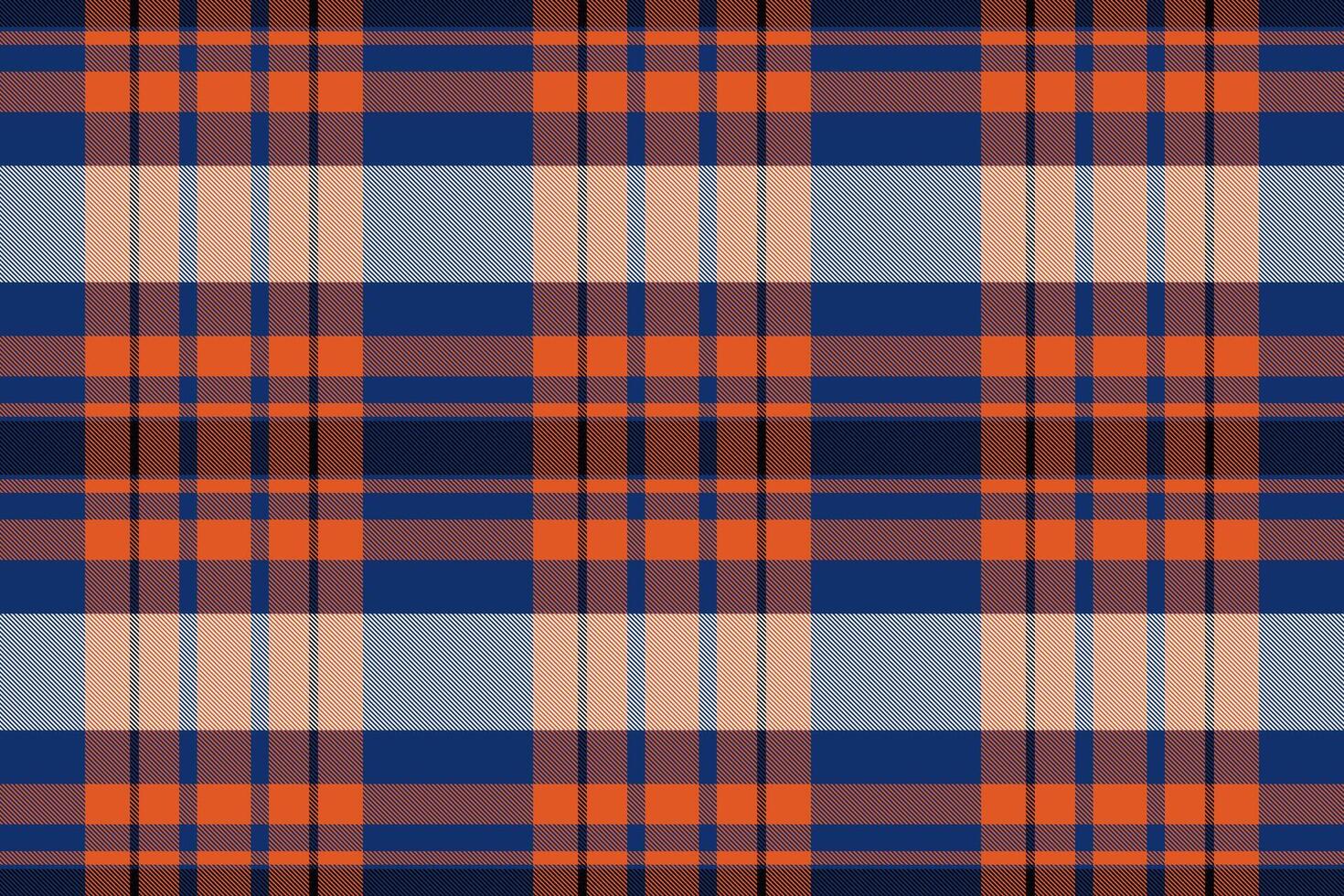 Vibrant plaid pattern in orange, blue, and peach. Ideal for textile design, web backgrounds, or fashion projects. vector