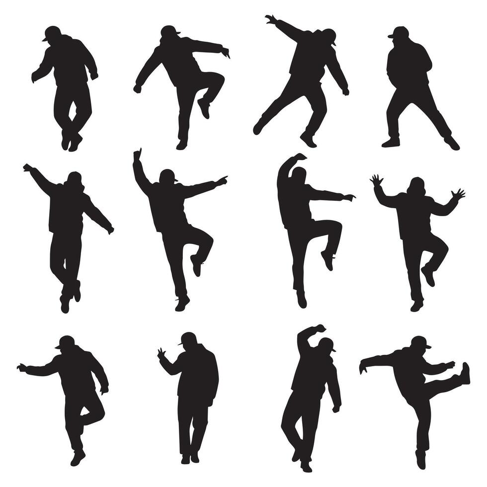 Silhouettes of a man jumping and dancing vector