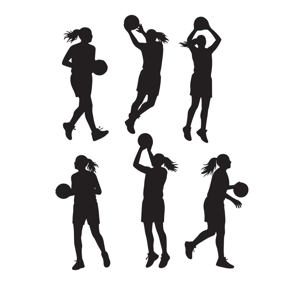 Silhouettes of women basketball players vector