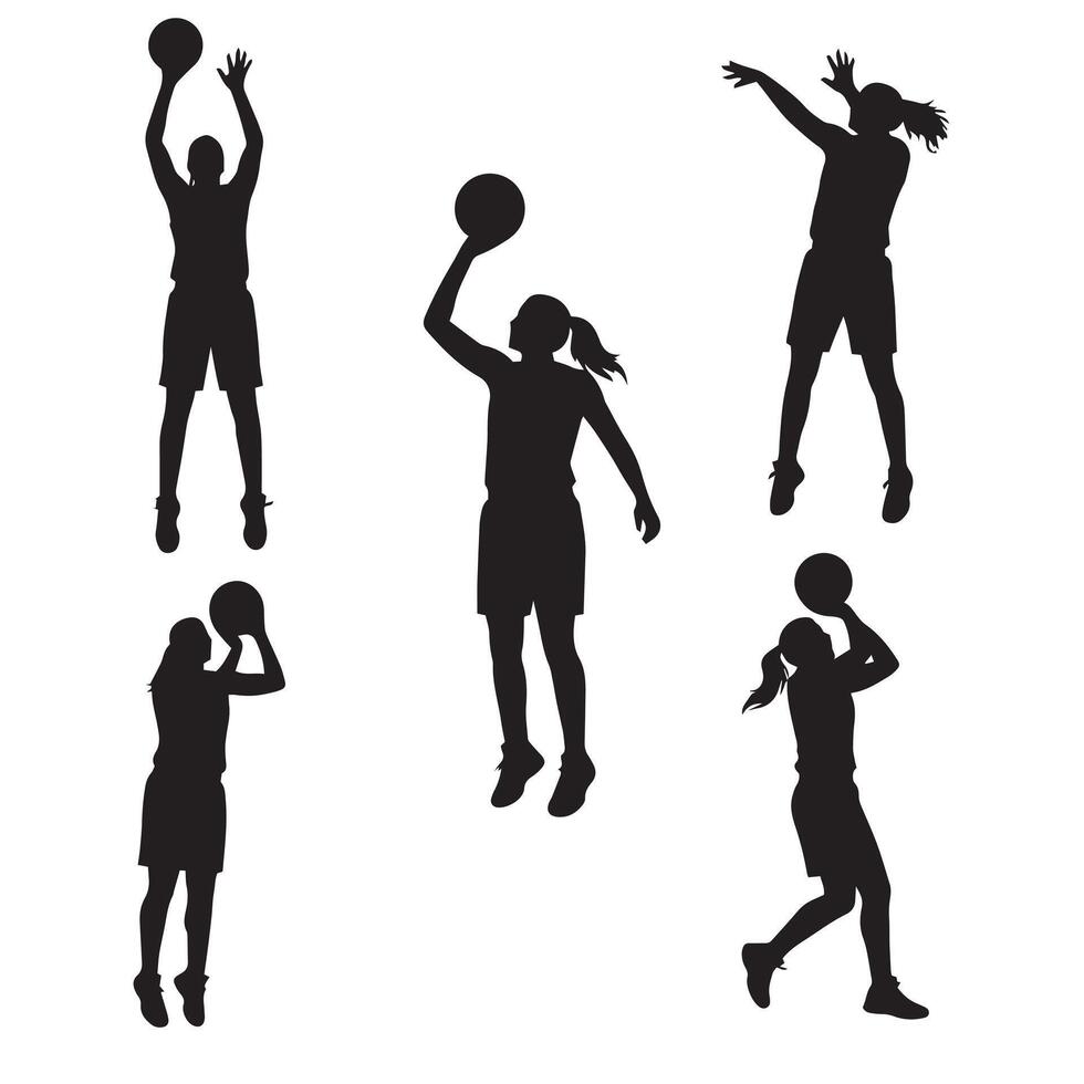 Silhouettes of women playing basketball on a white background vector