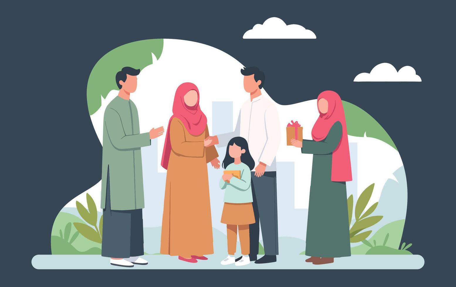 Muslim family with children and parents in the city vector