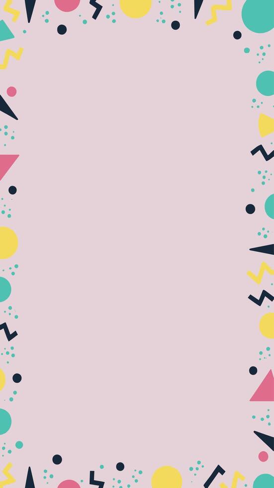 Seamless Memphis pattern with abstract geometric shapes, squiggles, and dots on a pink background vector