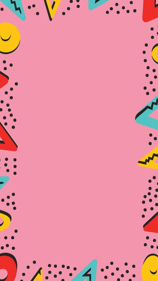 Seamless Memphis pattern with abstract geometric shapes on a pink background vector