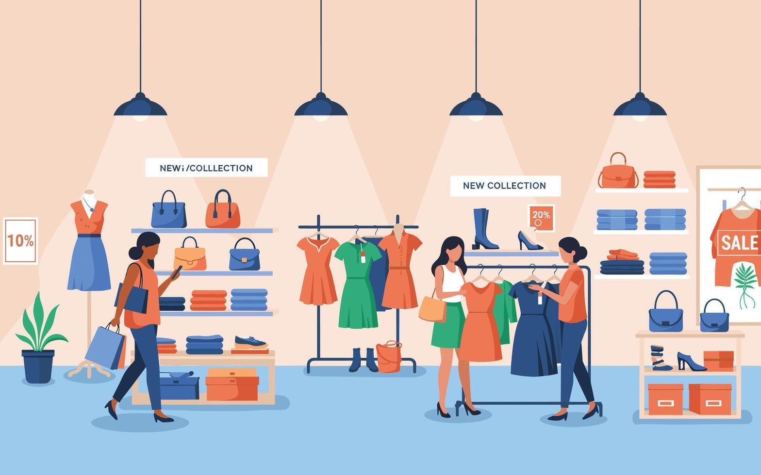 Women shopping in a clothing store vector
