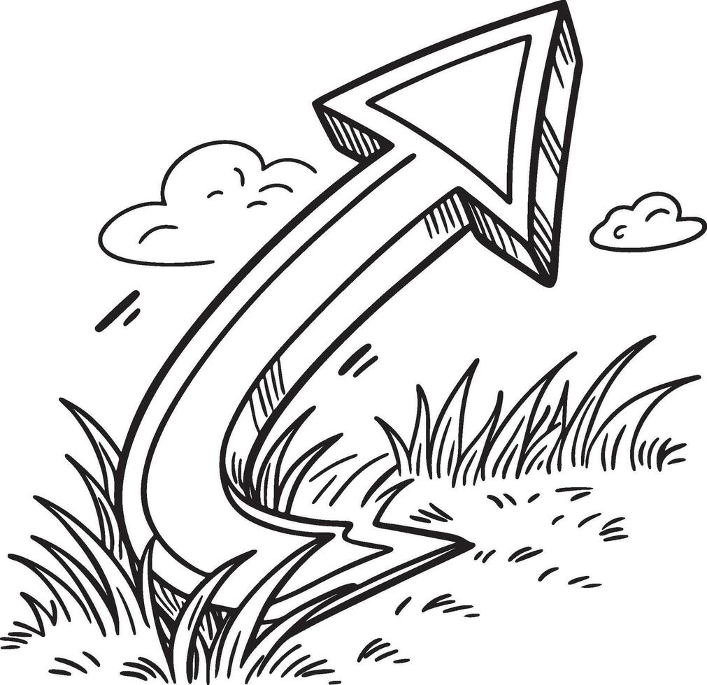 Print, Swirling Arrow Sketch Illustration Hand Drawn Pencil Arrow Design vector