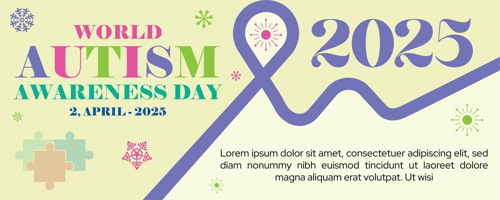 World Autism Awareness Day observed every year in April banners, flyers, and medical posters on 2 April celebrate the month vector