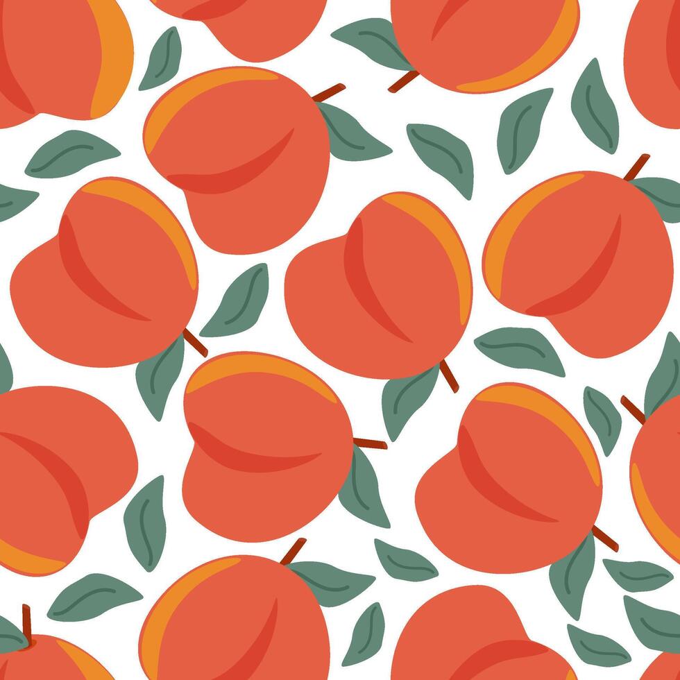 Seamless pattern ripe fruits peaches with leaves vector