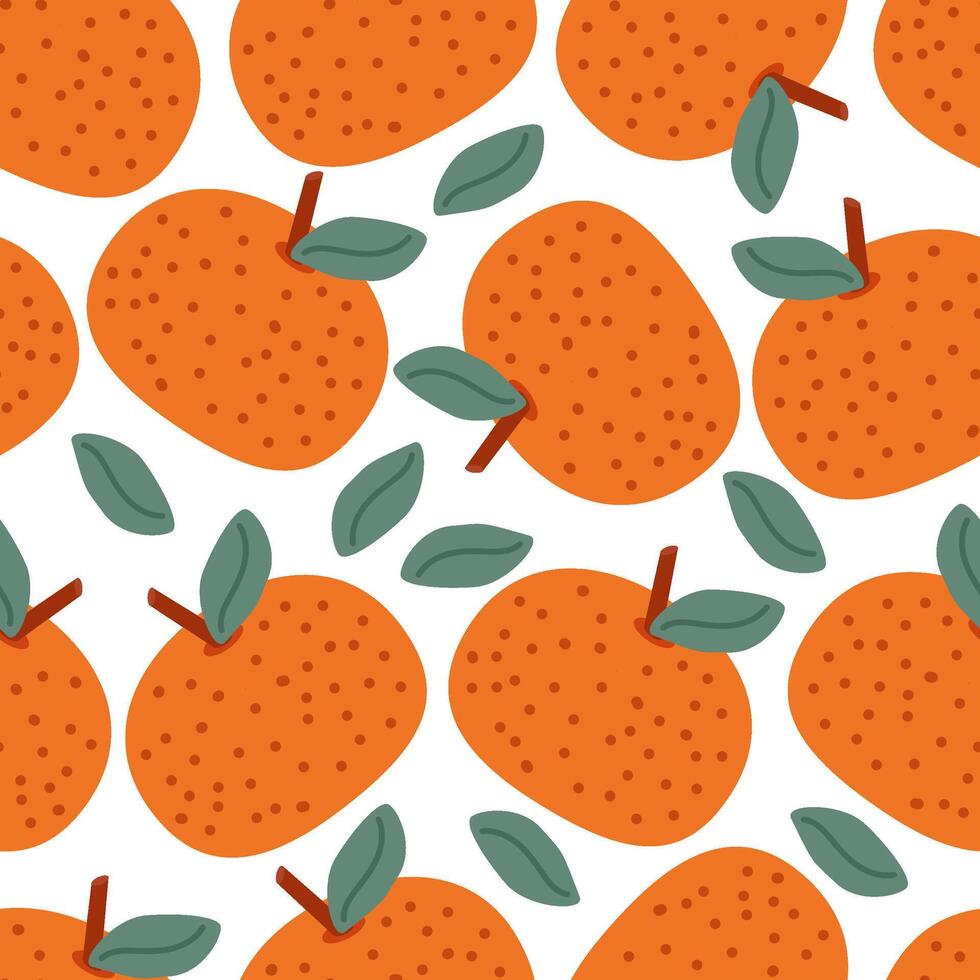 Seamless pattern tangerines with leaves vector