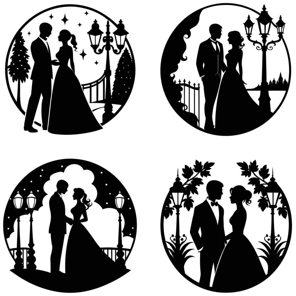 Romantic Couple Silhouette Set vector