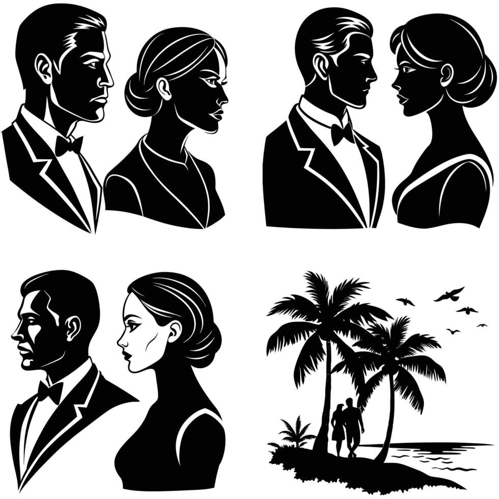 Couple art and plam tree on beach vector