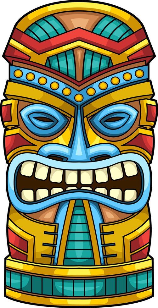 Ancient Hawaiian Tiki Totem With Bright Colors And Sacred Ethnic Symbols vector