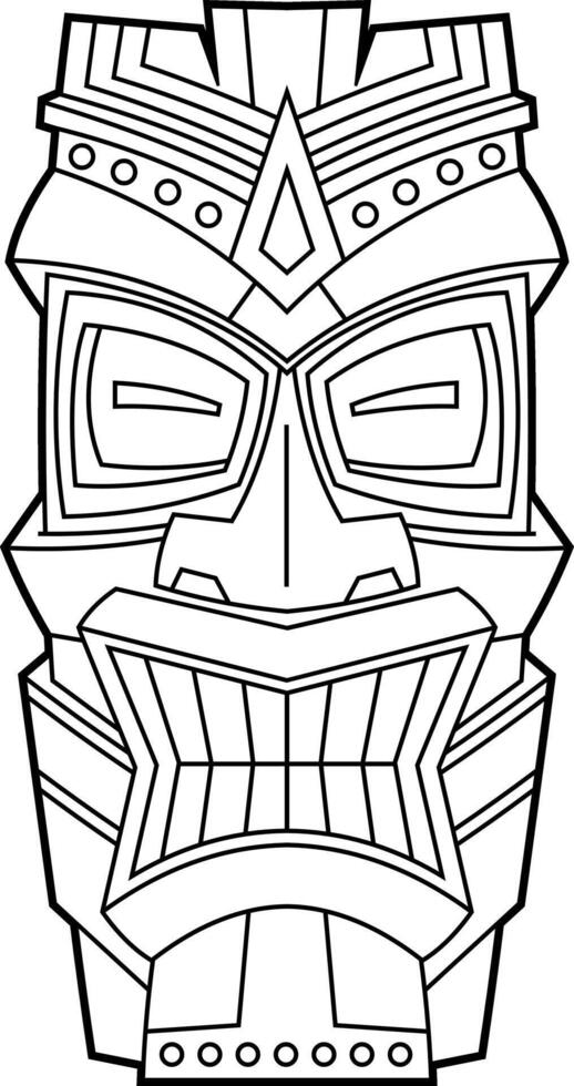 Black And White Tiki Face With Tribal Elements And Ritualistic Aesthetic vector