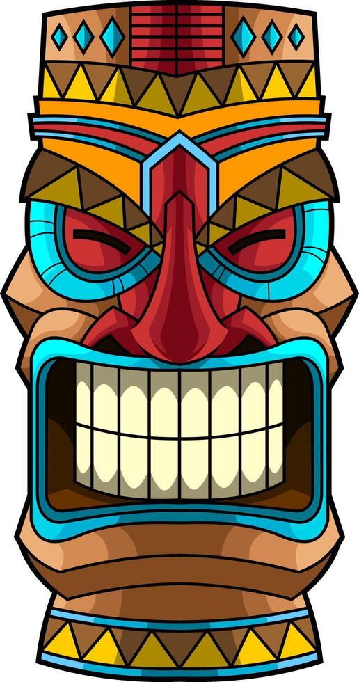 Sacred Polynesian Tiki Face With Ethnic Patterns And Intense Glaring Eyes vector