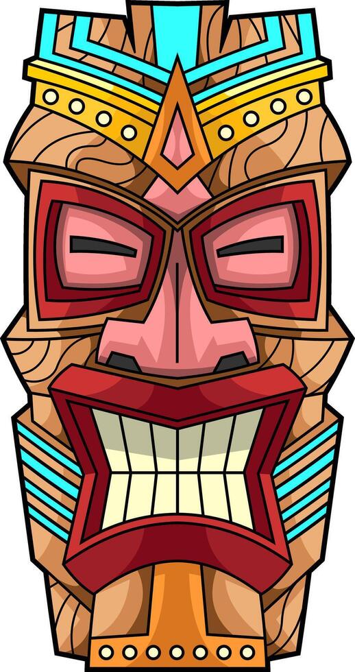 Traditional Hawaiian Tiki Totem With Ornamental Wood Texture And Bold Features vector
