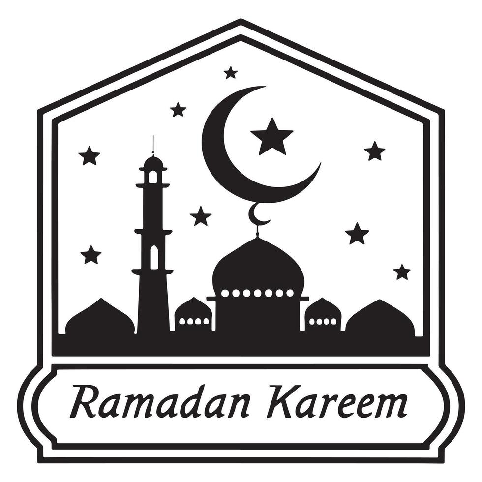 Ramadan Kareem Islamic Greeting Card with Mosque and Crescent Moon vector