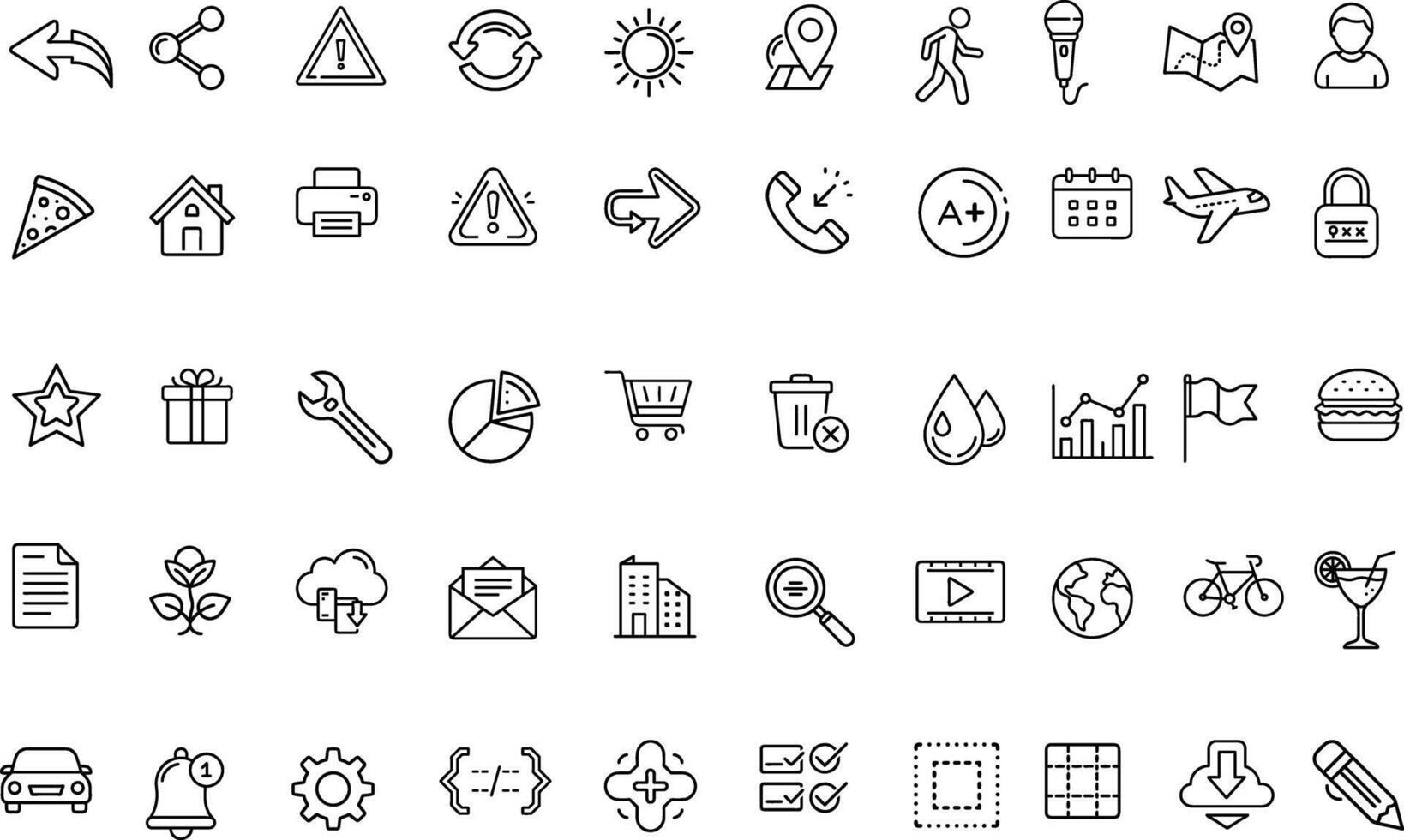 A set of icons that are outlined in black vector