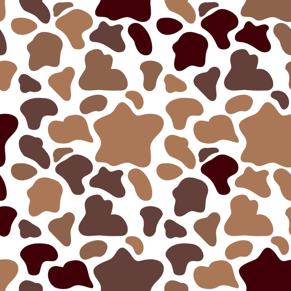 Brown cow skin seamless pattern with repeating spots. Endless leather backdrop with irregular brown bovine spots. vector