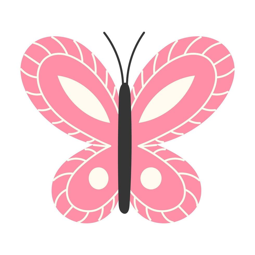 Elegant Pink Butterfly with Geometric Patterned Wings in Flat Style Isolated on White Background vector