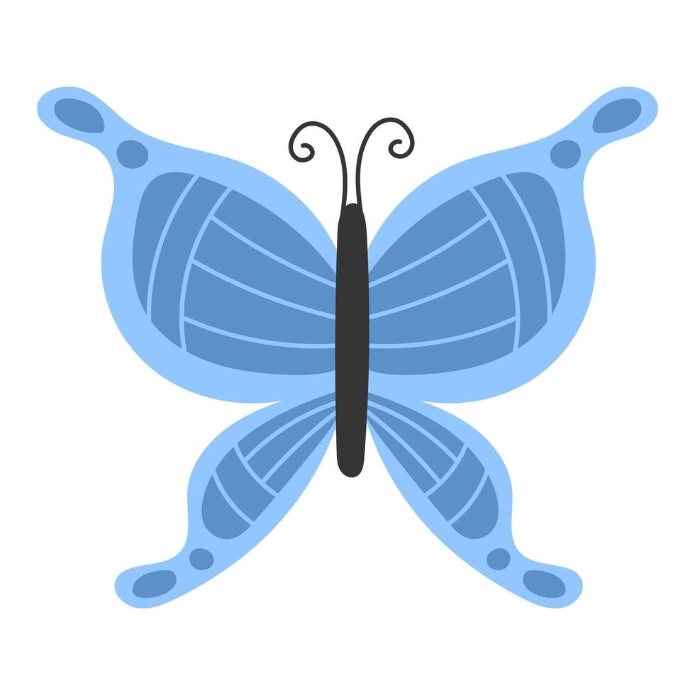Elegant Blue Butterfly with Patterned Wings in Flat Style Isolated on White Background vector