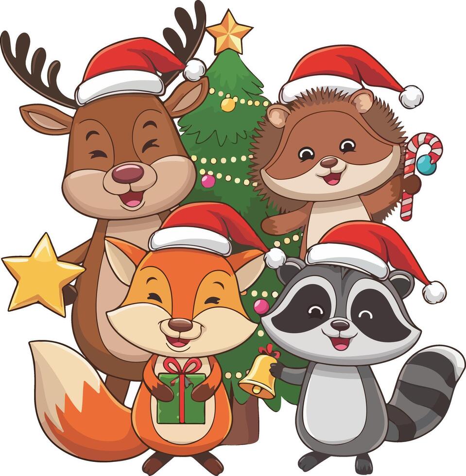 Fun animals Christmas t-shirt design vector