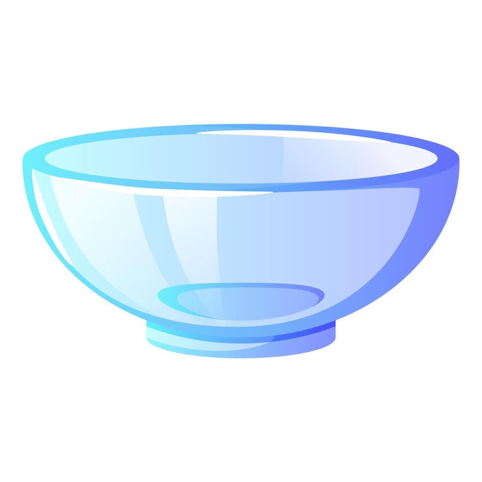 Empty glass salad bowl, glassware, transparent plate. Kitchen utensils, cooking utensils. illustration on white background. vector