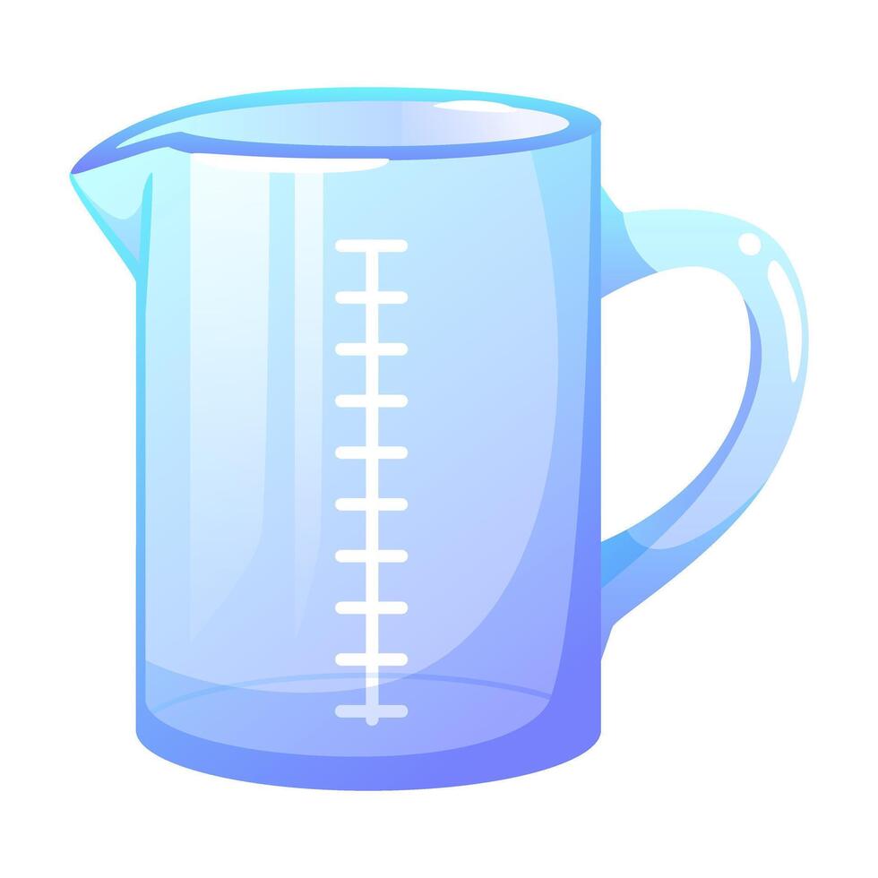 Empty glass measuring cup, glassware, transparent cup with measurement scale. Kitchen utensils, cooking utensils, for calculating the amount of products. illustration on a white background. vector