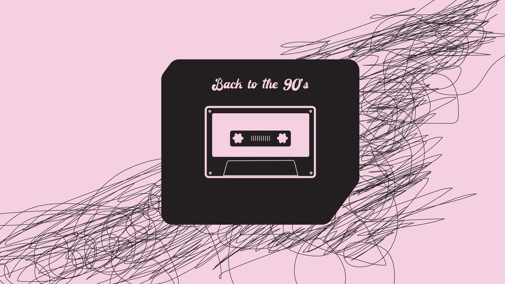 Minimalist Retro Cassette Tape with Messy Tape on Simple Background vector