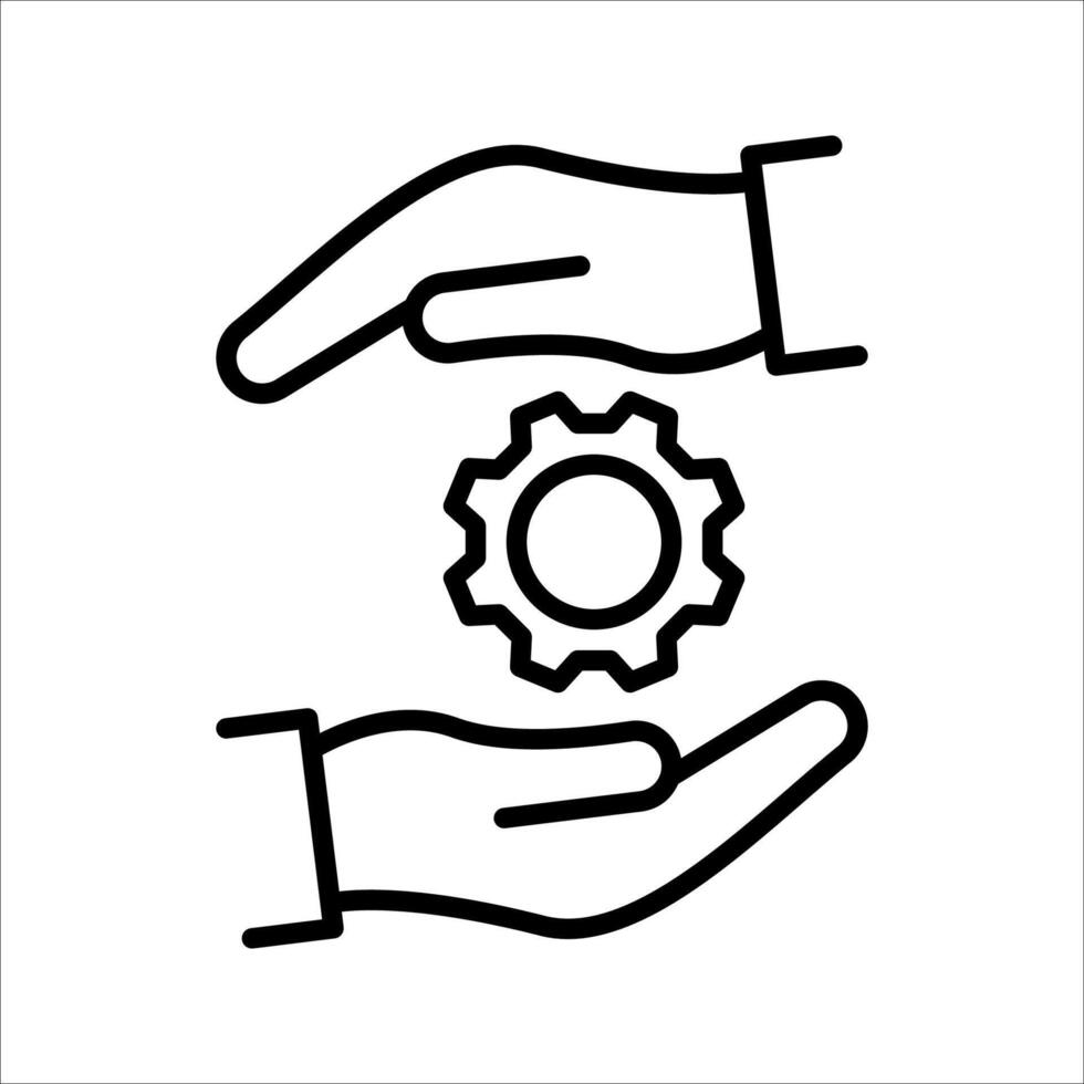 Hand with cogwheel Icon. Symbol isolated white background. illustration. color editable. vector