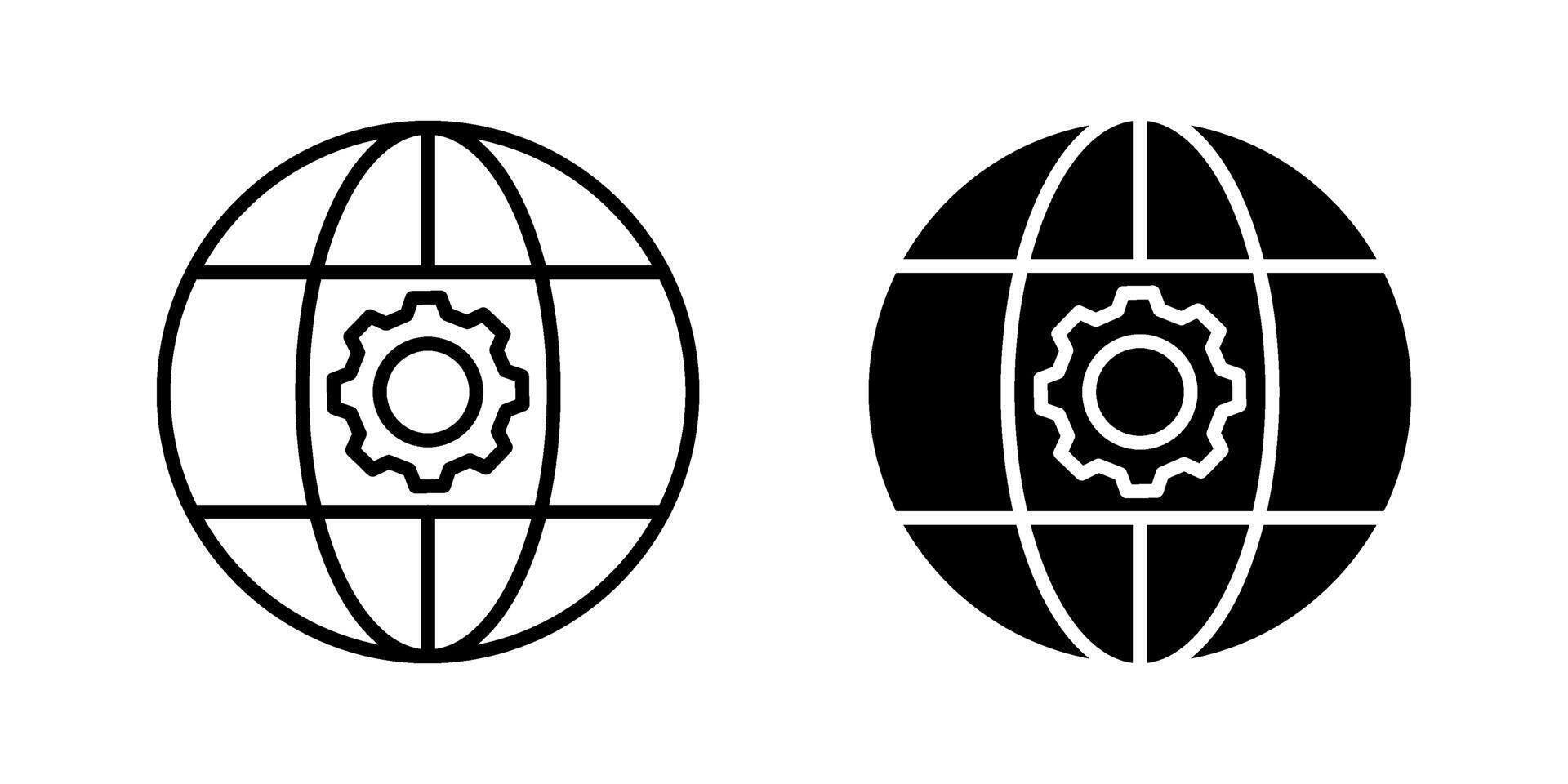 Globe gear Icon set. Symbol isolated white background. illustration. color editable. vector
