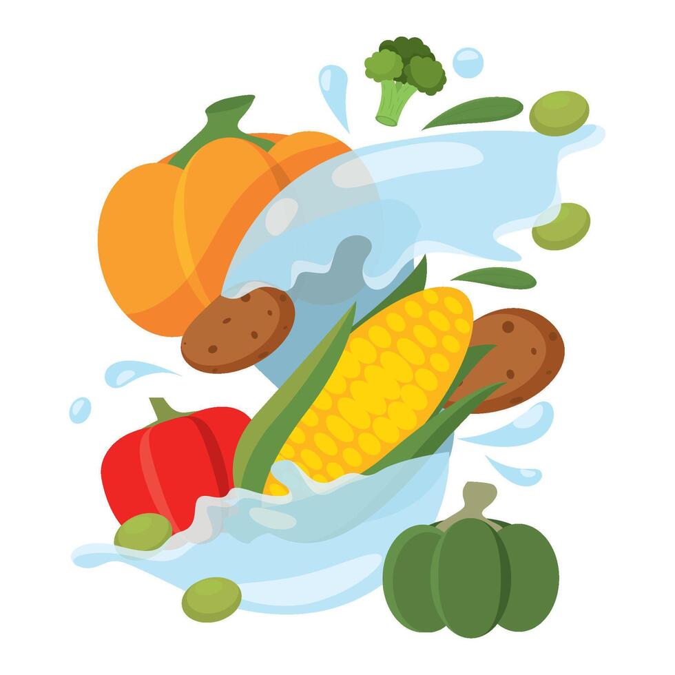 Vegetable harvest mix with corn and pumpkin splash vector