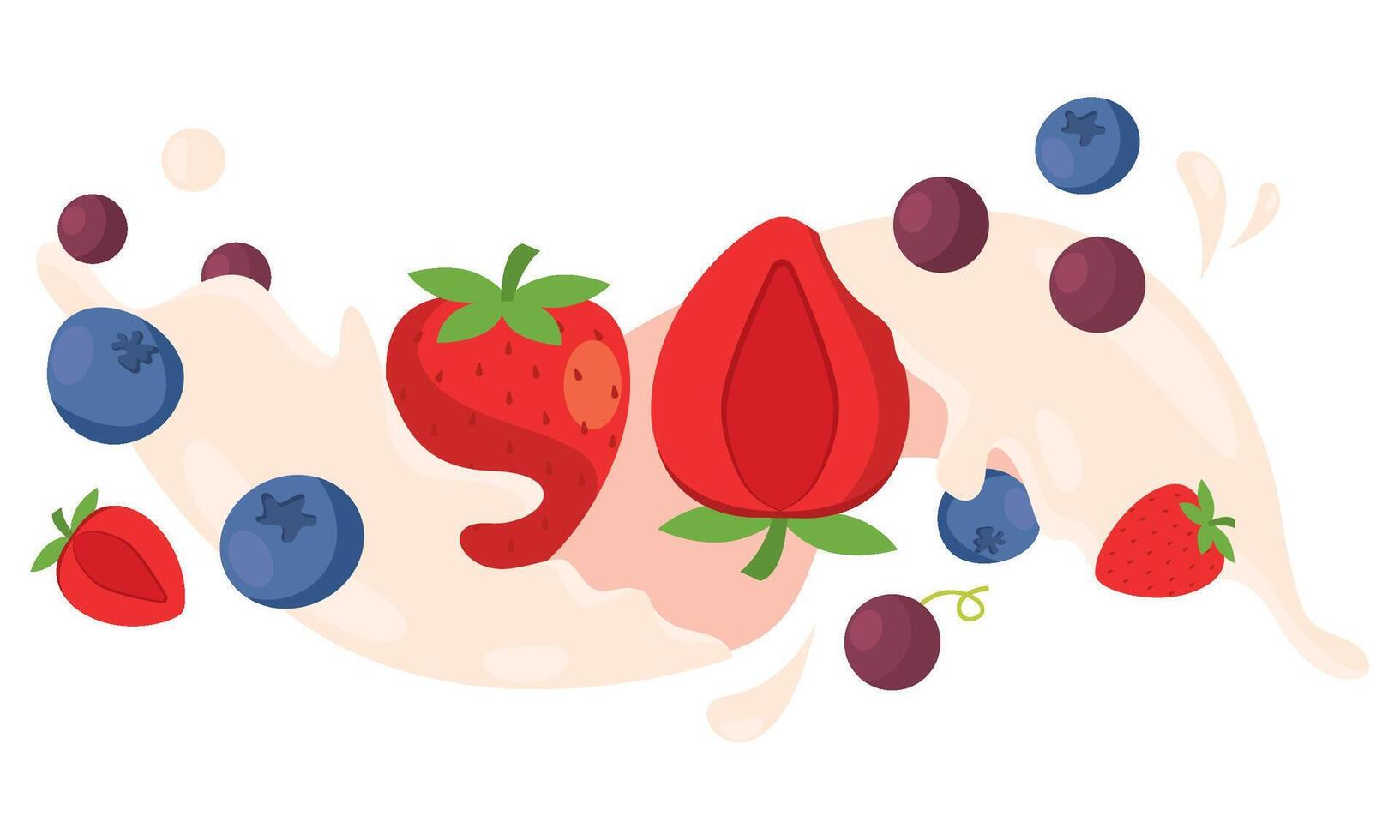 Berries splash with strawberries and blueberries vector