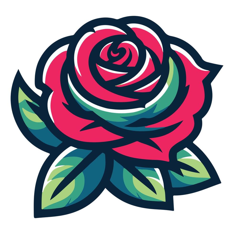 Elegant Red Rose Illustration with Leaves and Ornate Stem vector