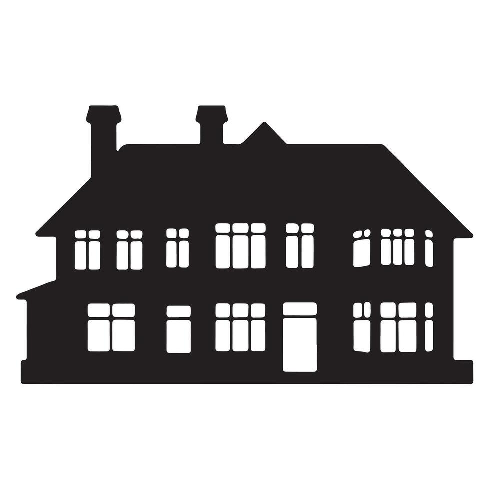 Silhouette of a two-story house with multiple windows and a pitched roof vector