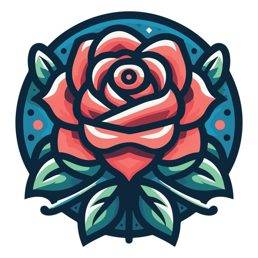 Elegant Rose Flower in a Circle with Leaves and Decorative Elements vector