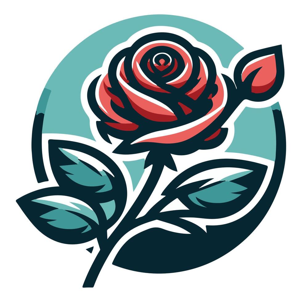 Stylized Rose Illustration in a Round Frame vector