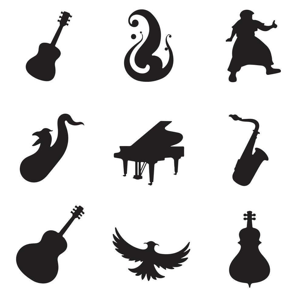 Dance Silhouettes and Musical Instruments vector