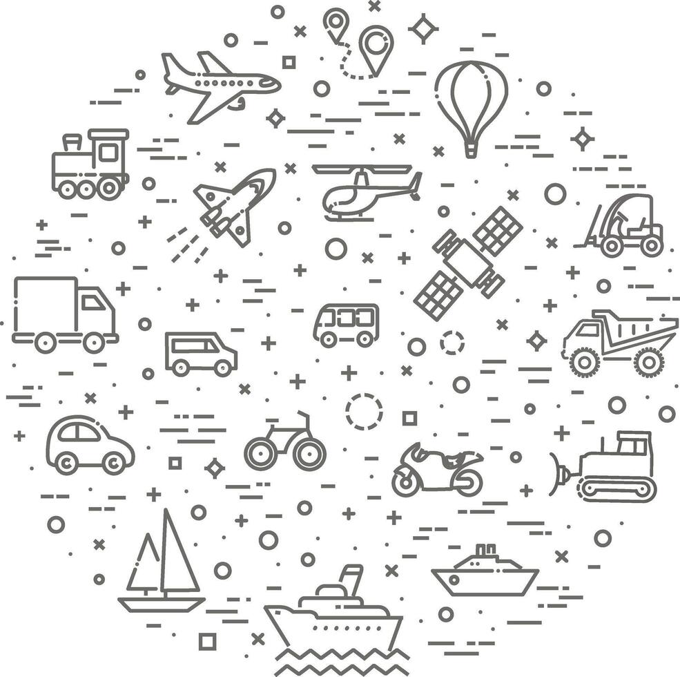 Transport icons, thin line design vector