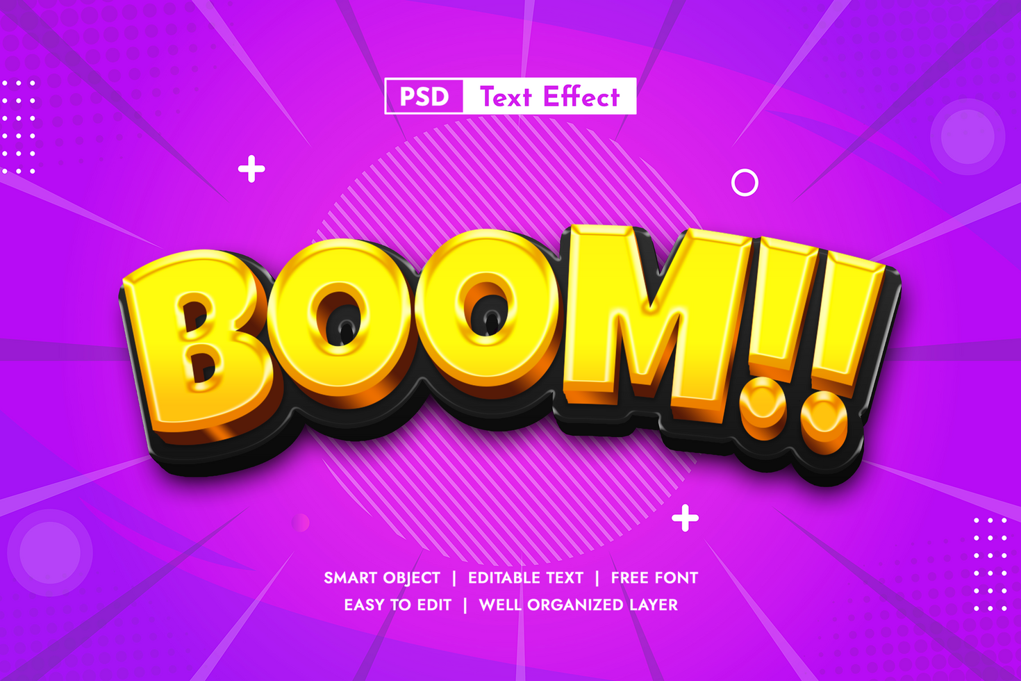 Boom 3d editable text effect, Cartoon style psd