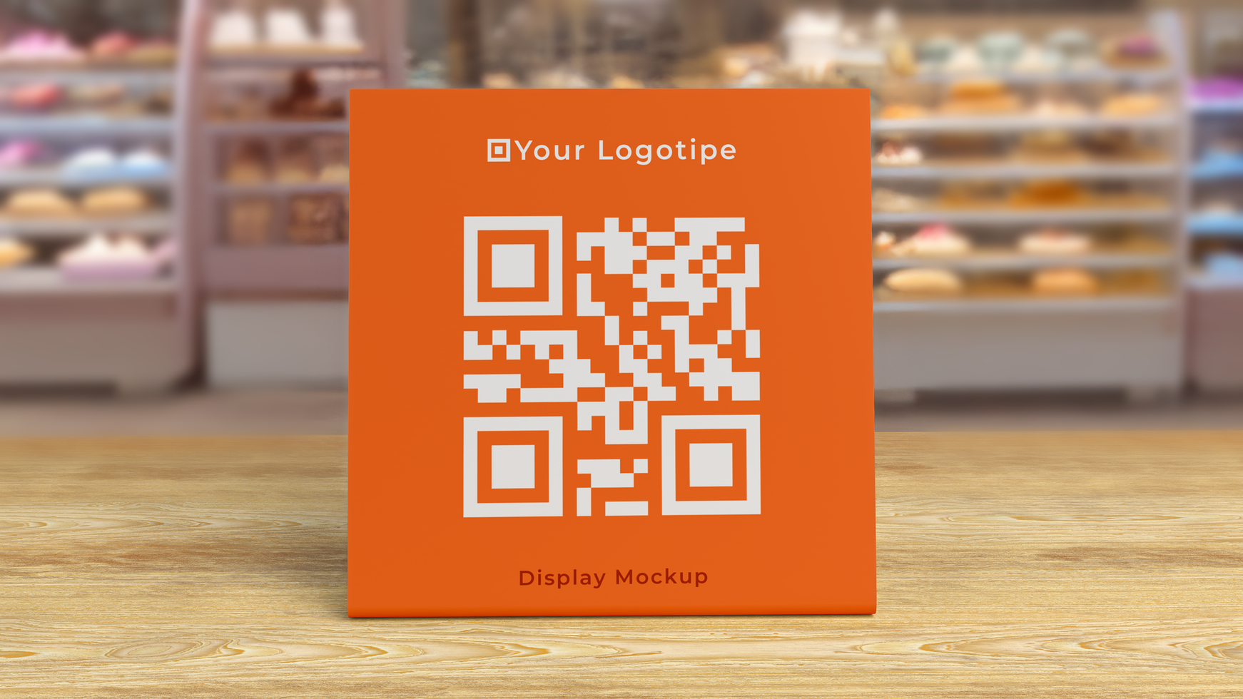 mockup pvc plastic display on wooden store counter psd